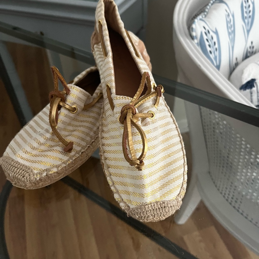 Sperry Gold and White Espadrille Loafers